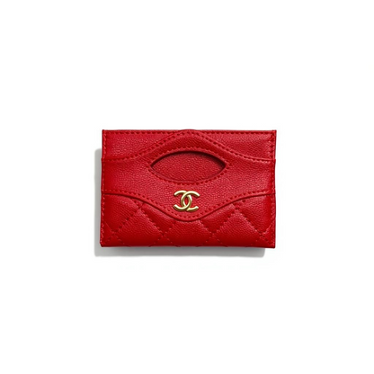 Chanel Red Quilted Card Holder with Gold CC Logo ❤️✨