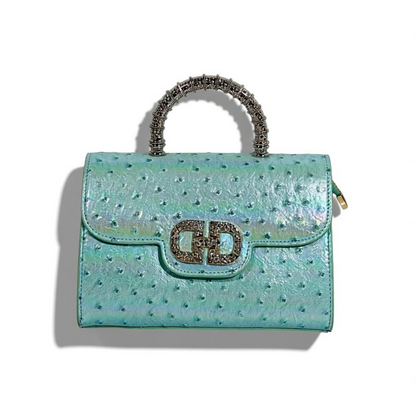 Iridescent Green Top Handle Mini Bag | Crystal Handle Luxury Handbag ✨👜