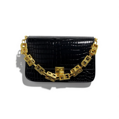 🖤 Givenchy Croc-Embossed Black Bag | Gold Chain Luxury Shoulder Bag ✨👜
