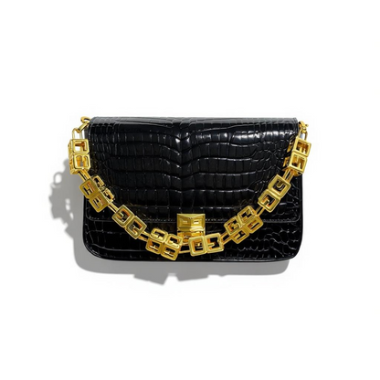 🖤 Givenchy Croc-Embossed Black Bag | Gold Chain Luxury Shoulder Bag ✨👜