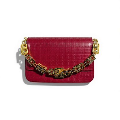 Givenchy Burgundy Embossed Shoulder Bag | Gold Chain Luxury Handbag ❤️✨