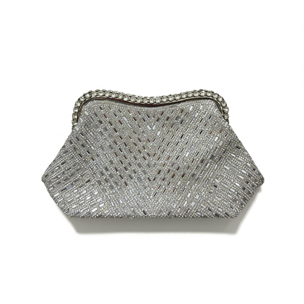 Silver Crystal Evening Clutch – Glam Geometric Party Bag soirée ✨🤍👛