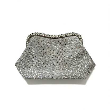 Silver Crystal Evening Clutch – Glam Geometric Party Bag soirée ✨🤍👛