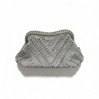 Silver Crystal Evening Clutch – Glam Geometric Party Bag soirée ✨🤍👛