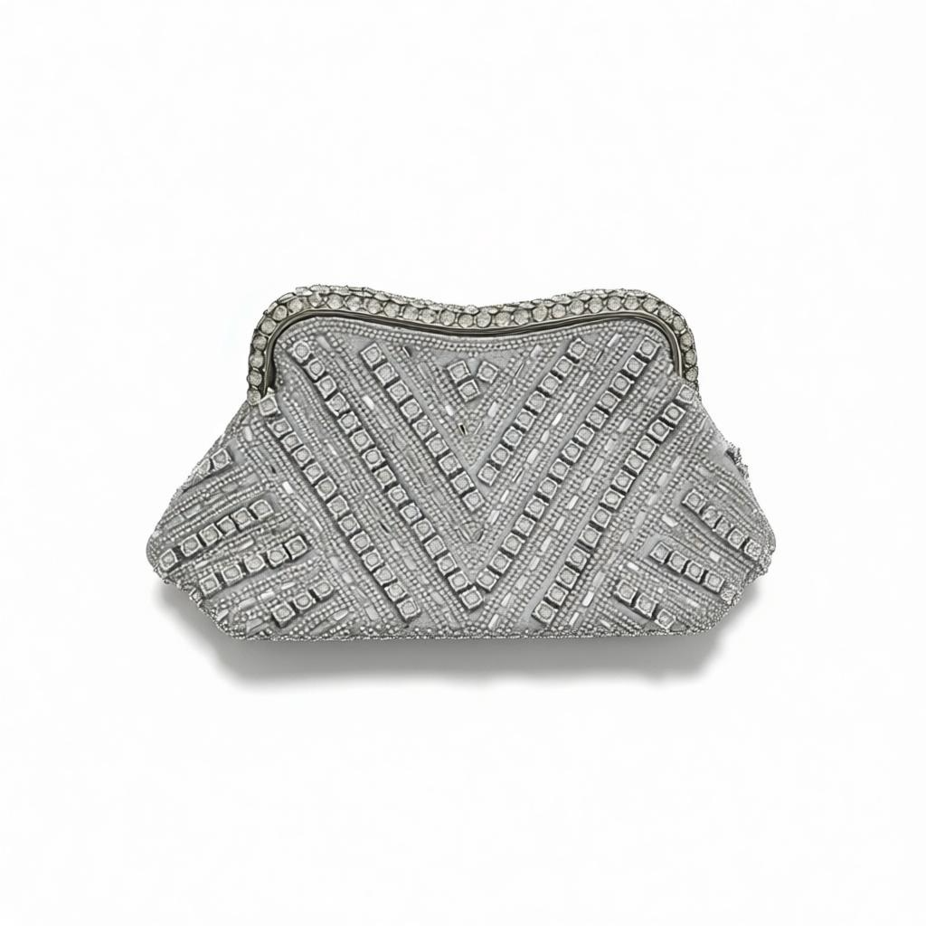 Silver Crystal Evening Clutch – Glam Geometric Party Bag soirée ✨🤍👛