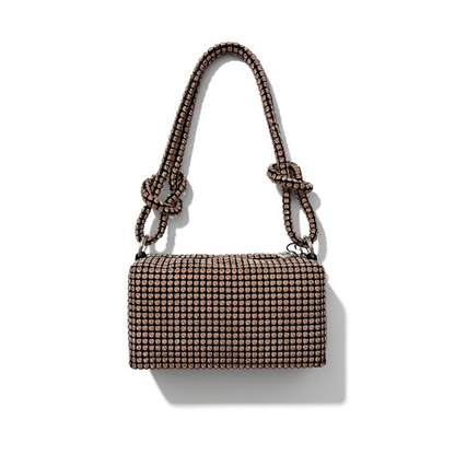 Rose Gold Crystal Mini Shoulder Bag – Rhinestone Knot Handle Evening Bag soirée ✨🤎👜