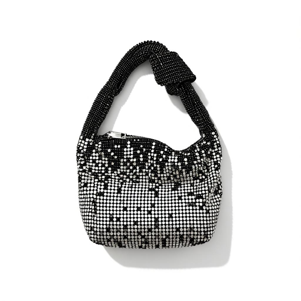 Black & Silver Crystal Hobo Bag – Rhinestone Shoulder Bag soirée✨🖤👜