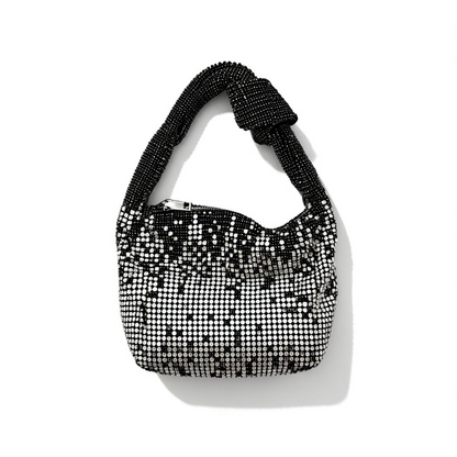 Black & Silver Crystal Hobo Bag – Rhinestone Shoulder Bag soirée✨🖤👜