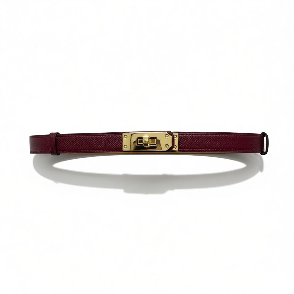 Hermès Burgundy Slim Leather Belt with Gold Kelly Lock Buckle ✨🍷