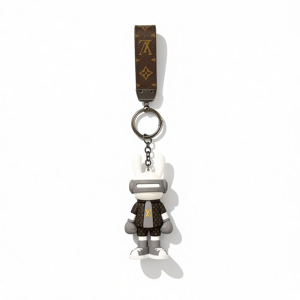 ICONIC LOUIS VUITTON CHARACTER KEYCHAIN – GREY EDITION URBAN LUXURY ✨🐰🩶