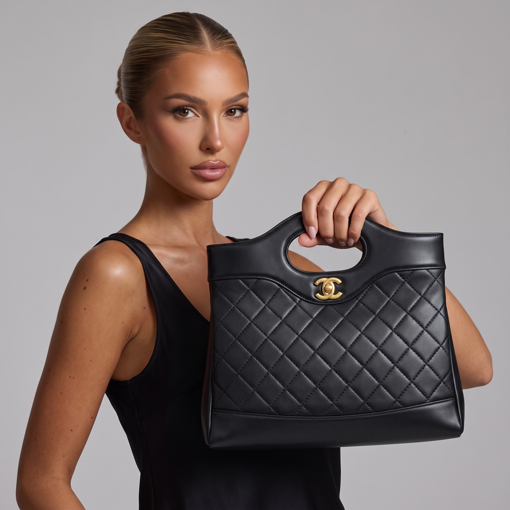 Chanel Quilted Black Tote Bag with Cut-Out Handle 🖤✨