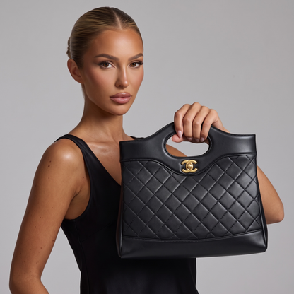 Chanel Quilted Black Tote Bag with Cut-Out Handle 🖤✨