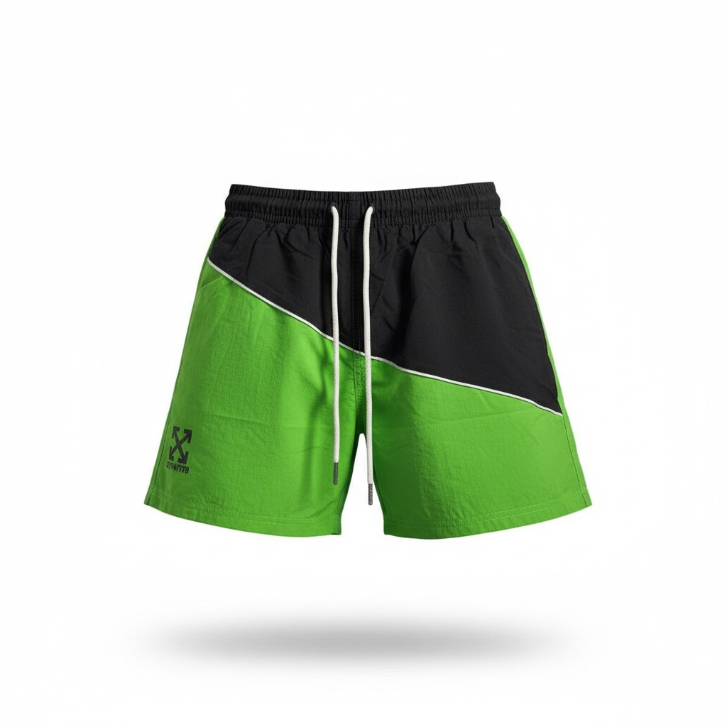 Off-White Panel Swim Shorts — Green & Black