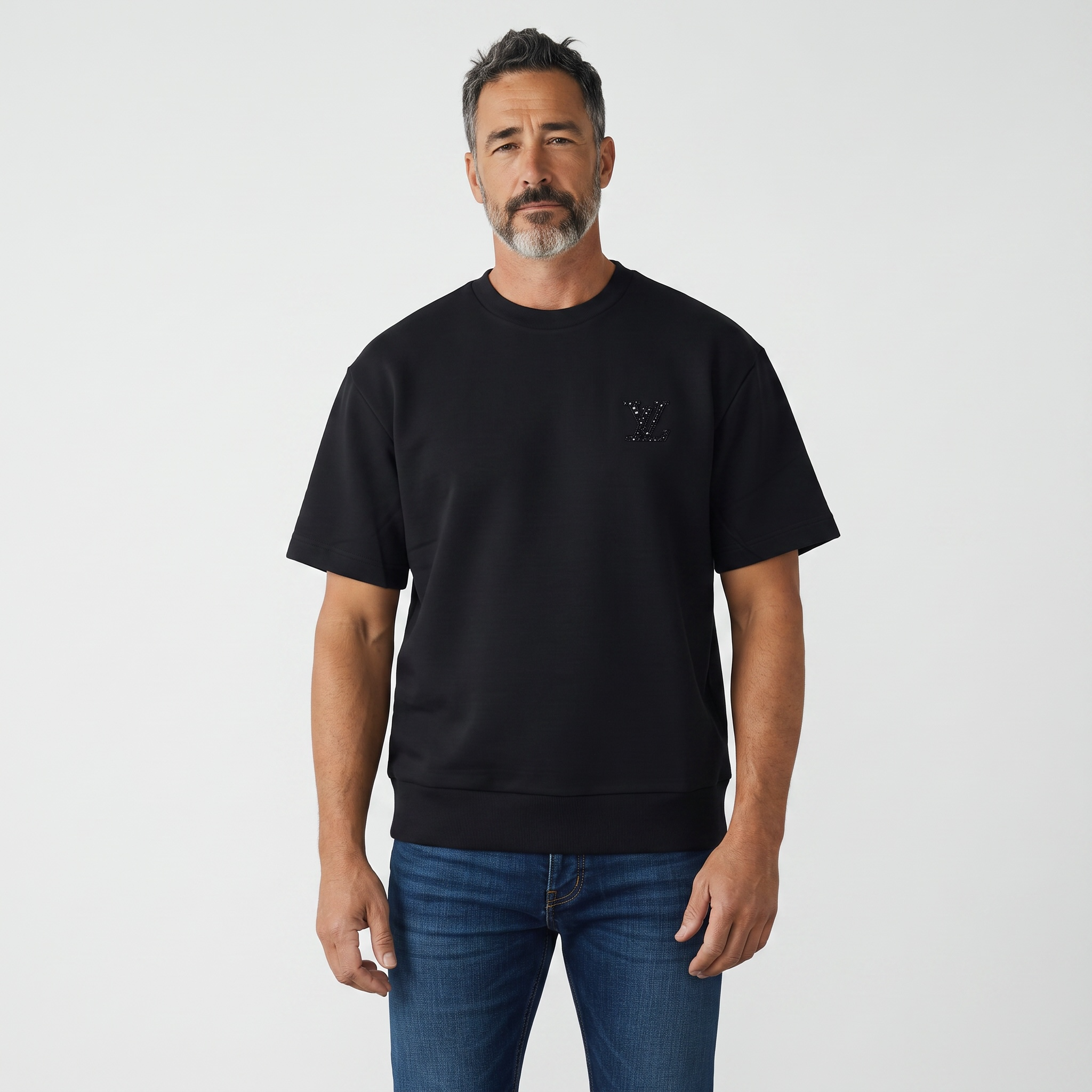 Louis Vuitton Tonal LV Embossed Logo Tee – Black Minimalist Edition