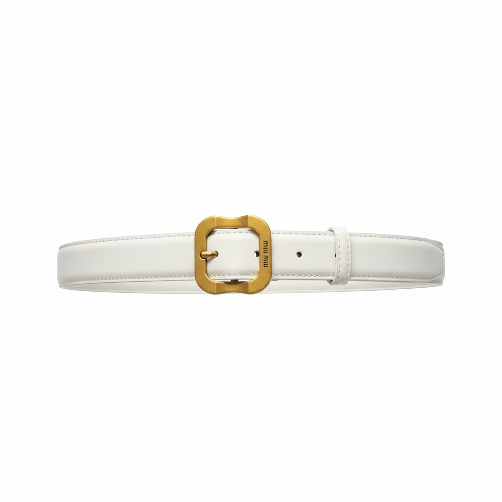 Miu Miu Leather Belt – White with Gold Buckle 🤍✨