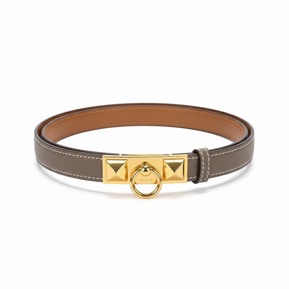 Hermès Leather Belt with Gold Ring & Pyramid Stud Buckle
