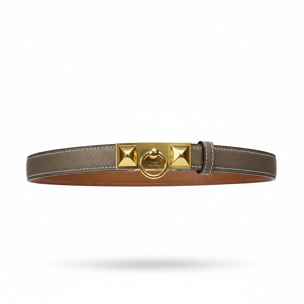 Hermès Leather Belt with Gold Ring & Pyramid Stud Buckle