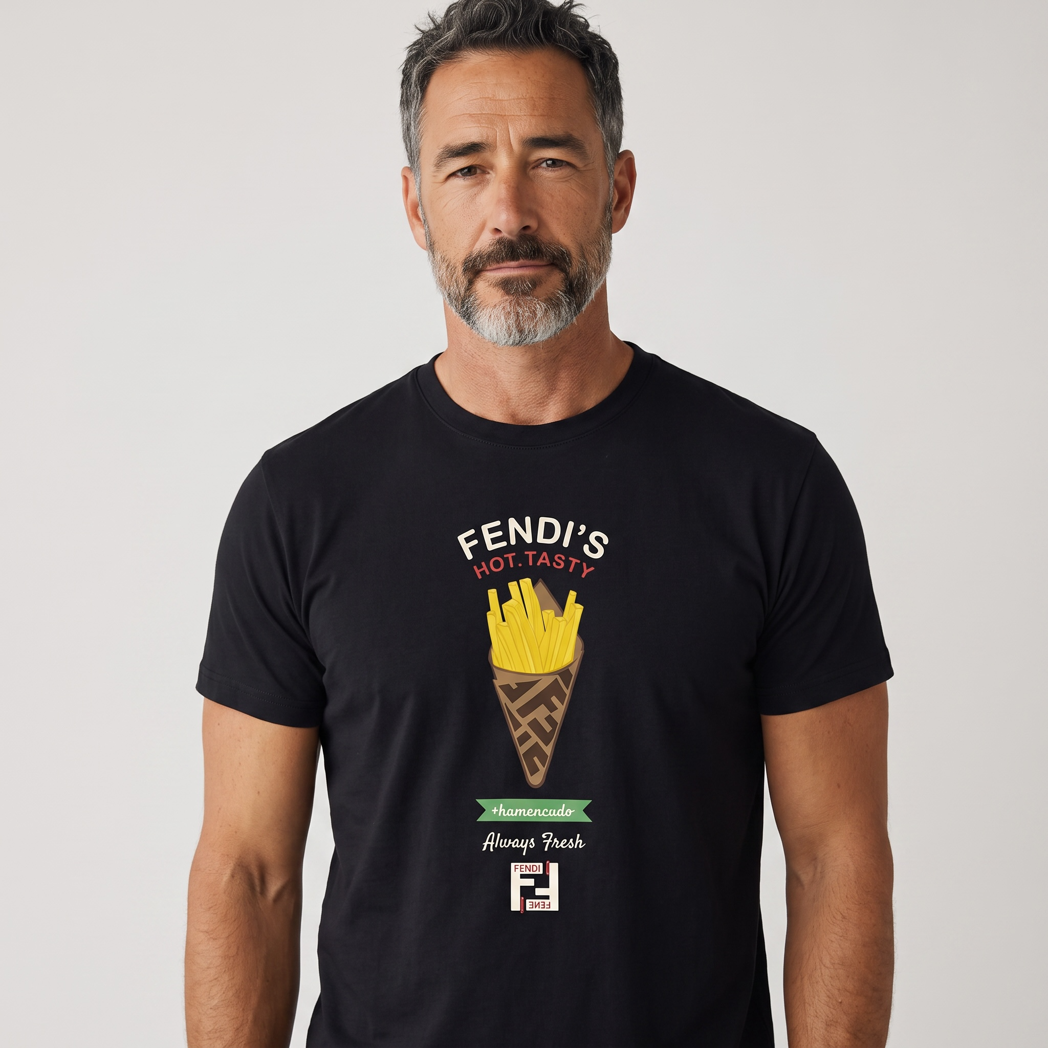 Fendi “Hot & Tasty” Fries Graphic Tee – Black Street Snack Edition