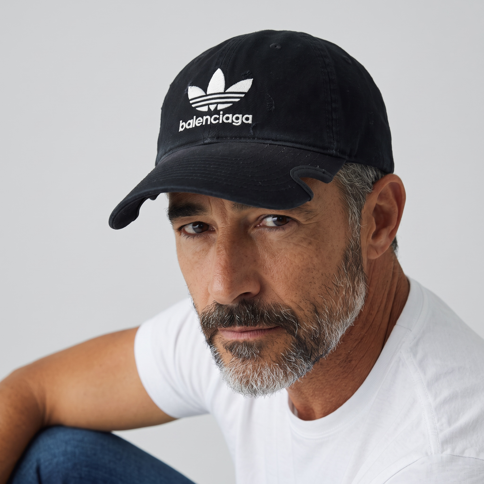 Adidas x Balenciaga Distressed Black Cotton Cap