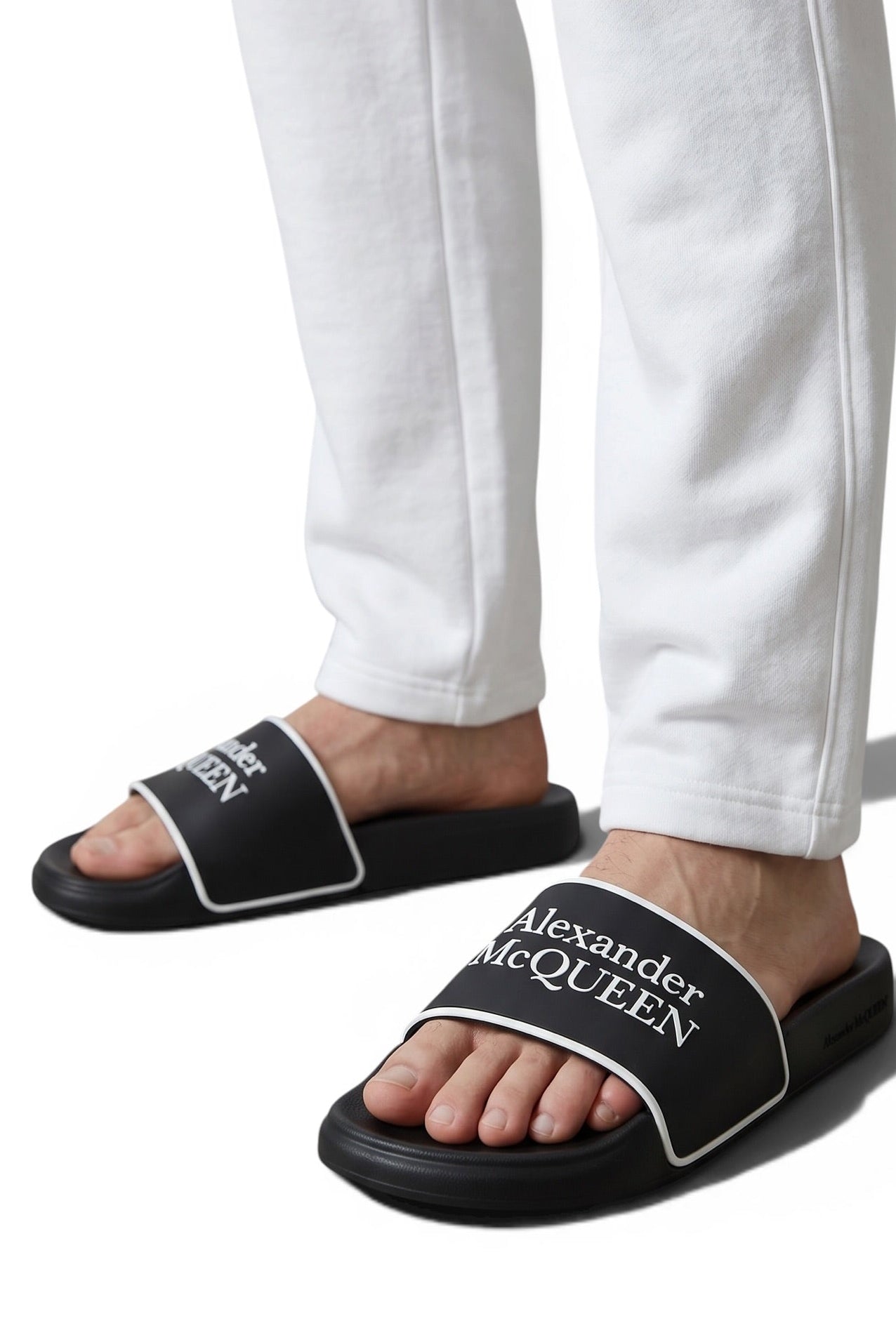Alexander McQueen Black & White Logo Slides 🖤🤍🔥 | Iconic Luxury Summer Essential 👑