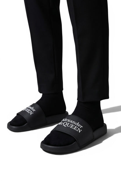 Alexander McQueen Black Logo Slides 🖤✨ | Luxury Minimal Summer Essential 🔥👑