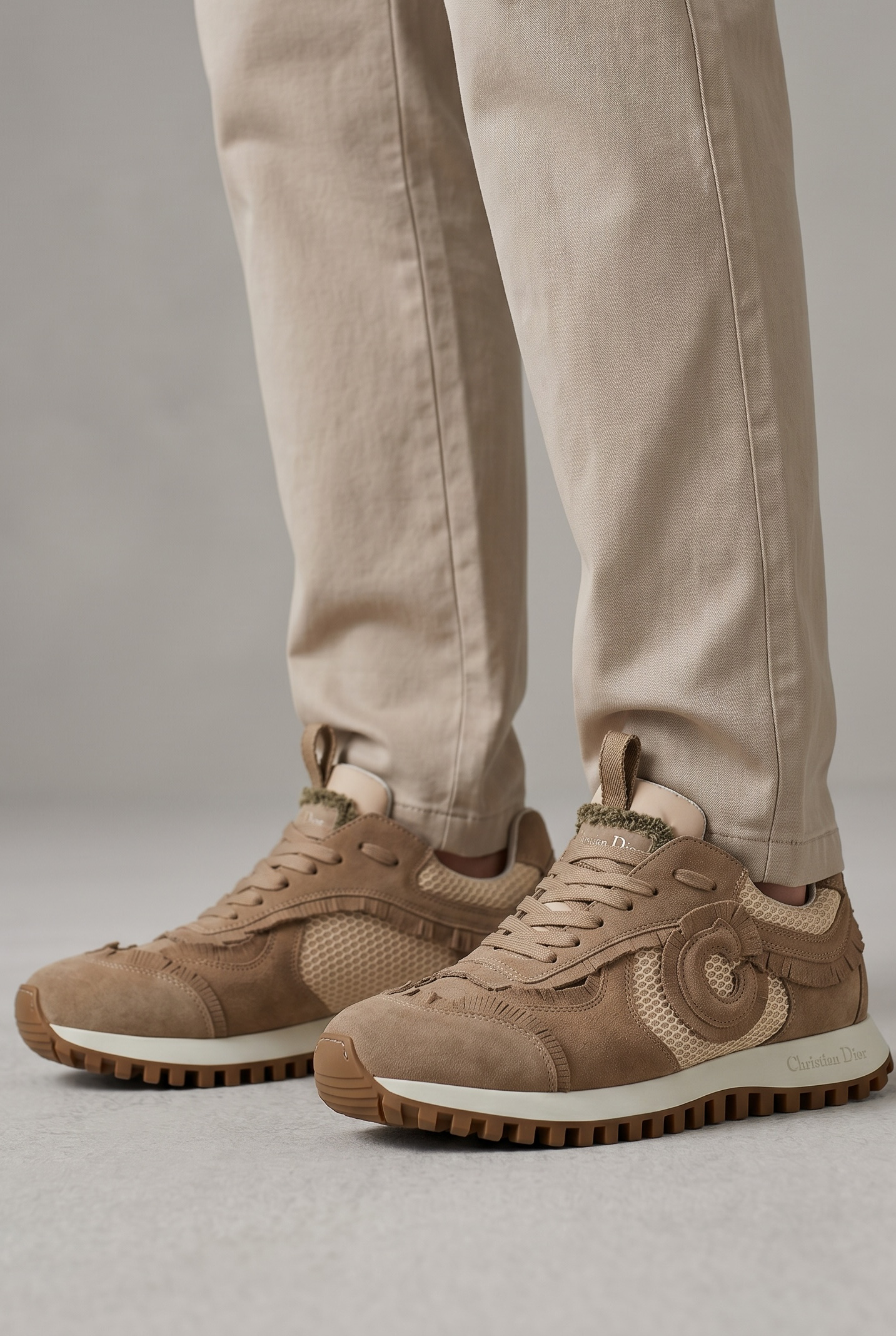 Christian Dior Beige Mesh & Suede Sneakers – Luxury Casual Unisex Shoes