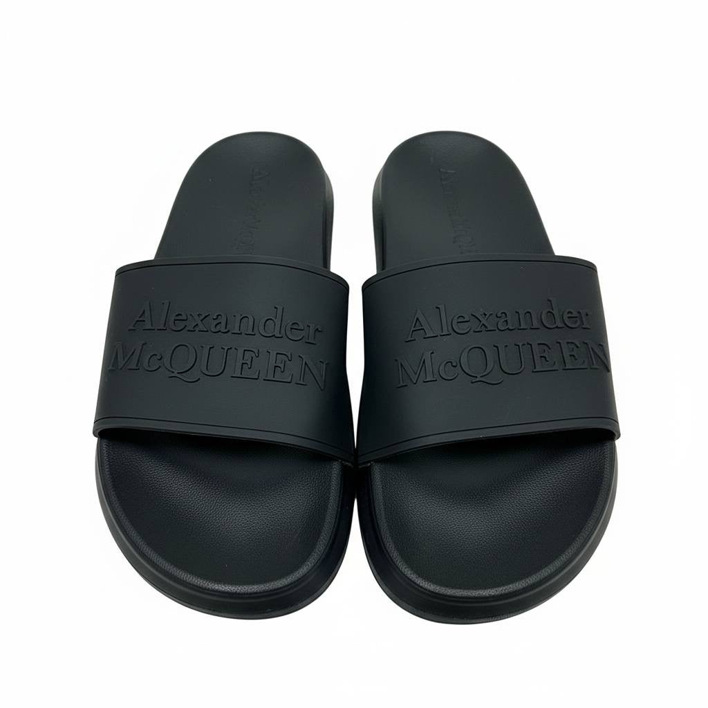 Alexander McQueen All-Black Logo Slides 🖤🔥 | Minimal Luxury Summer Essential 👑