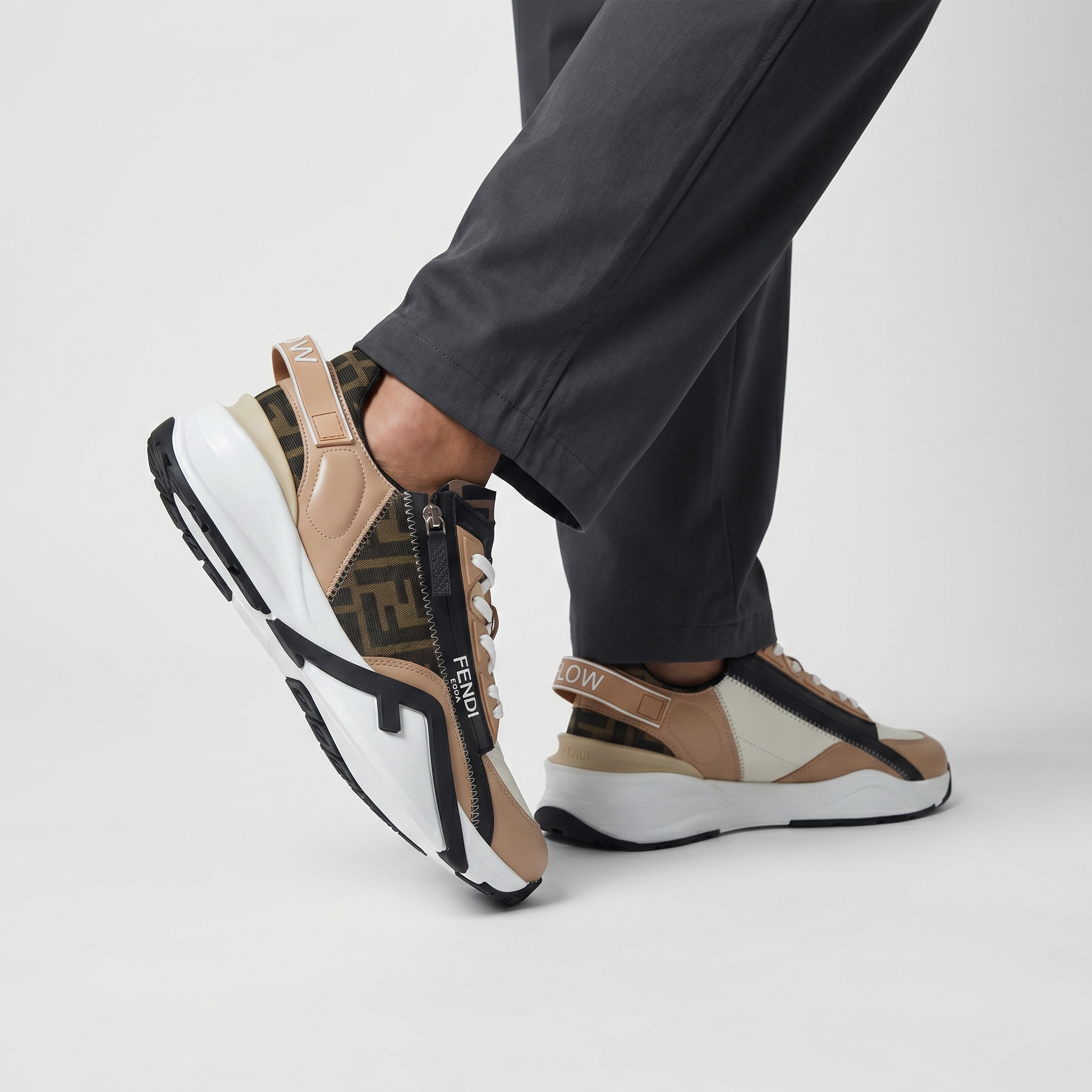 Fendi Flow Sneakers – Beige & Black Luxury Runner 🤍🖤