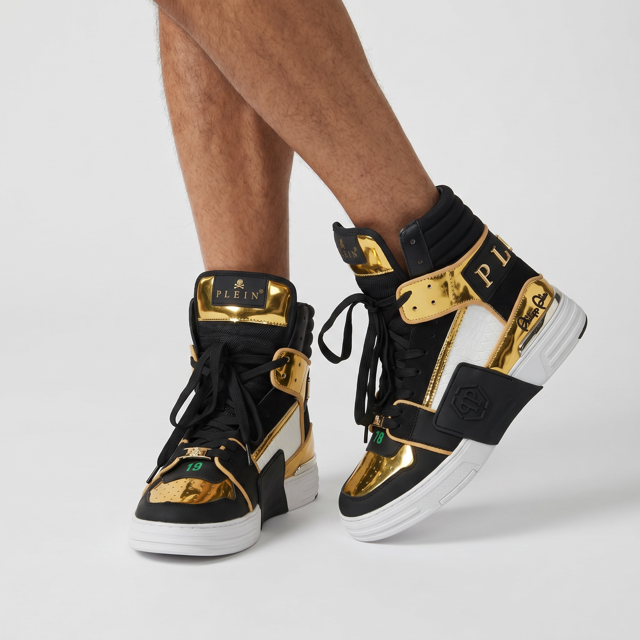 👟 Philipp Plein Black & Gold High-Top Sneakers 👑🔥