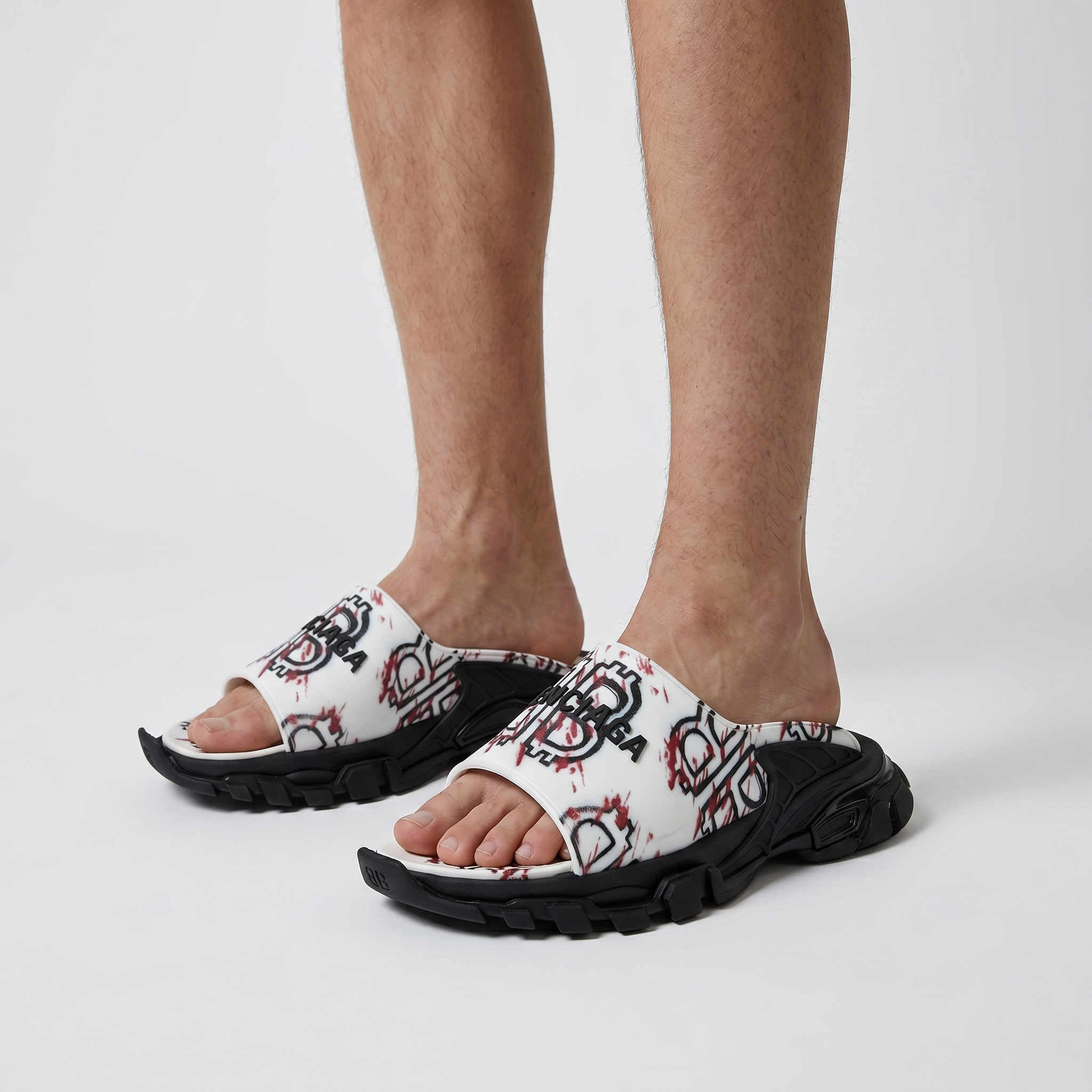 Balenciaga White Graffiti Chunky Slides – Bold Streetwear Slippers ⚪🔥
