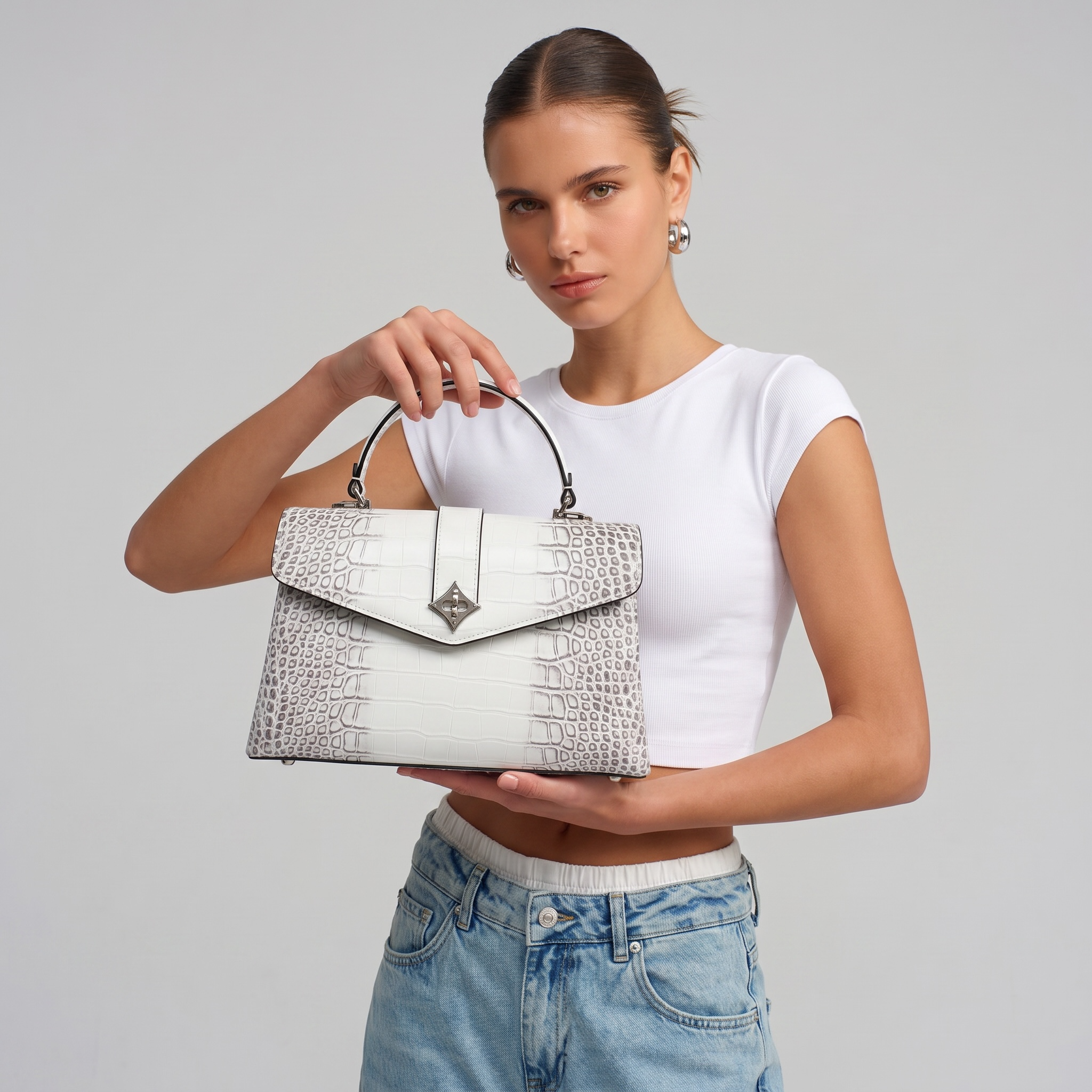 Louis vuittion Luxury Croc-Embossed Top Handle Bag 🤍🐊✨