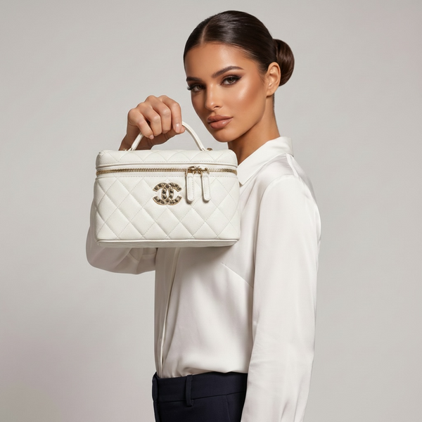 🤍 Chanel White Vanity Case Bag 👜✨ | Pure Luxury Elegance
