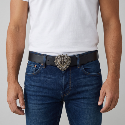🖤✨ Dolce & Gabbana Heart Crystal Belt – Silver DG Buckle | 110 cm