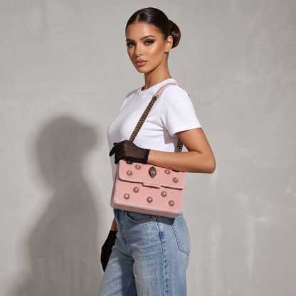 🌸 Kurt Geiger Pink Quilted Crystal Embellished Chain Bag