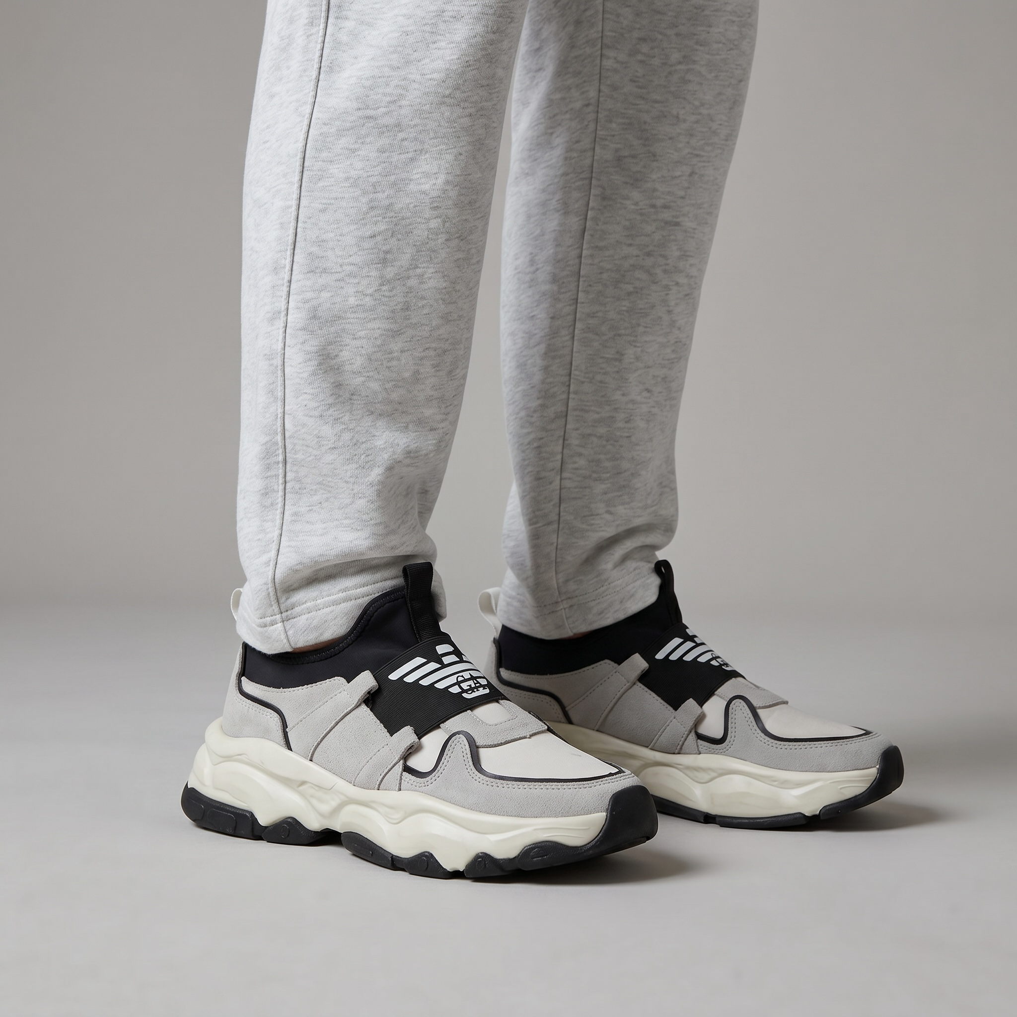 EMPORIO ARMANI Two-Tone Chunky Sneakers 👟⚡ | Bold Street Luxury & Slip-On Comfort
