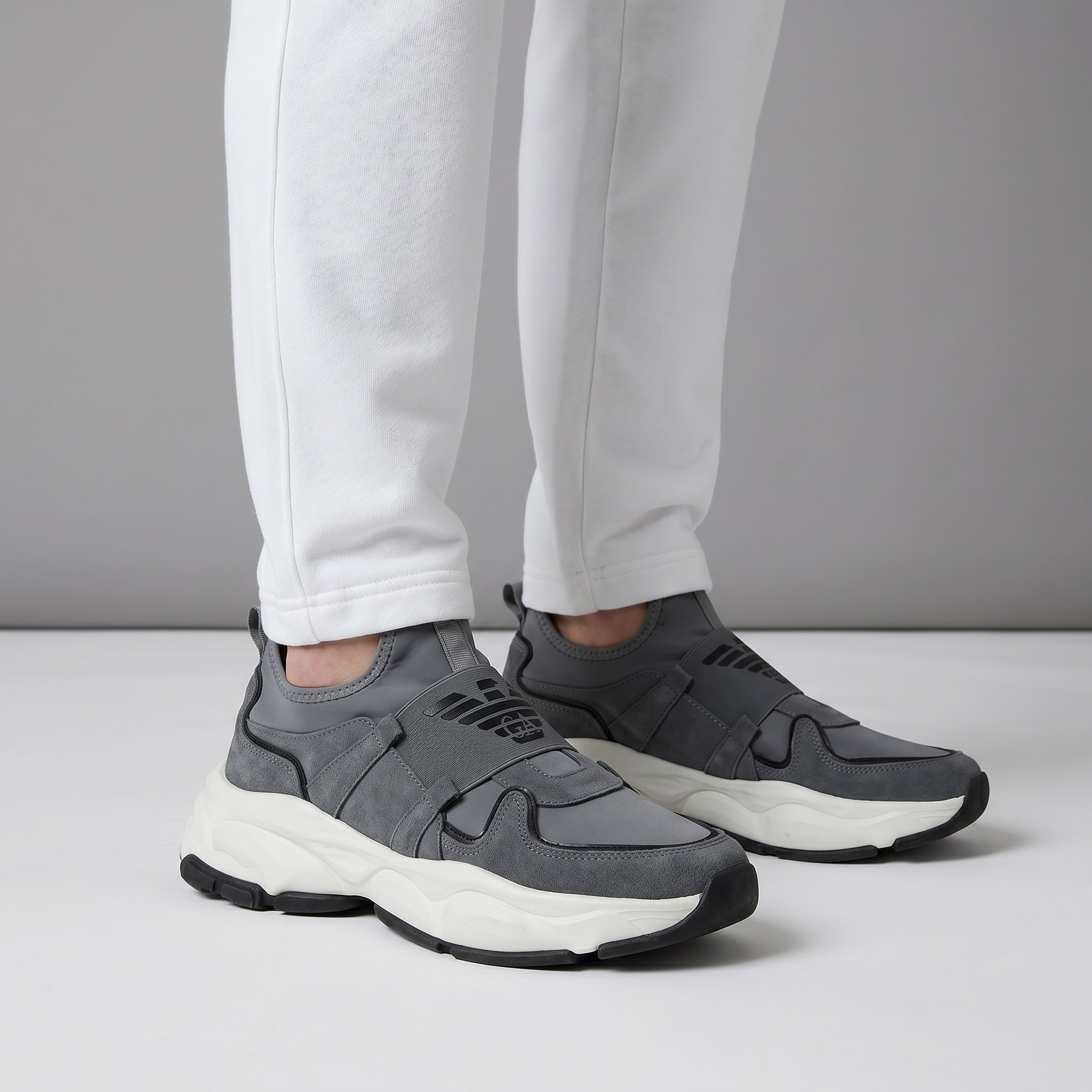 EMPORIO ARMANI Grey Slip-On Sneakers 👟✨ | Minimal Luxury Comfort & Modern Fit