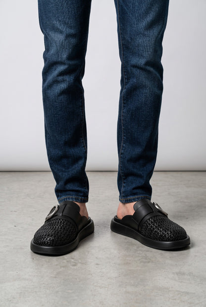 Alexander McQueen Woven Buckle Mule Loafers – Black