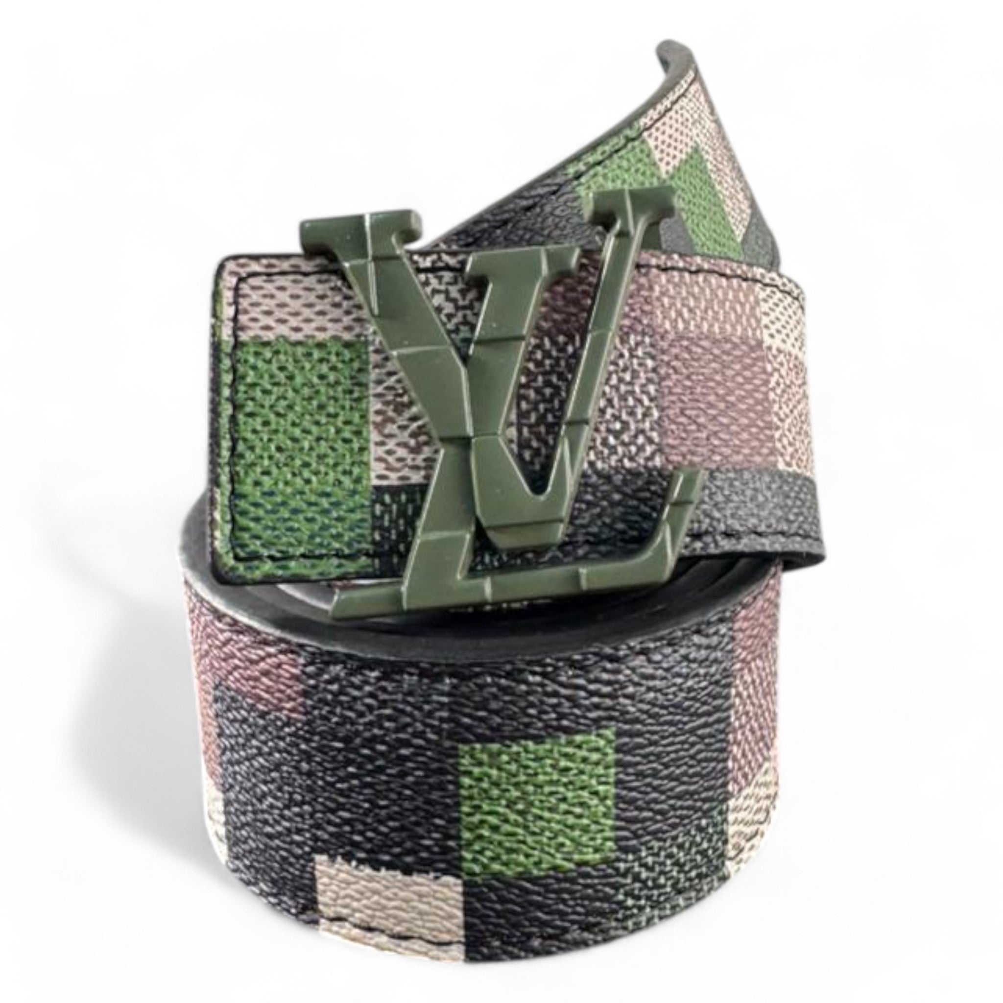 Louis Vuitton Camo Patchwork Belt with Green LV Buckle