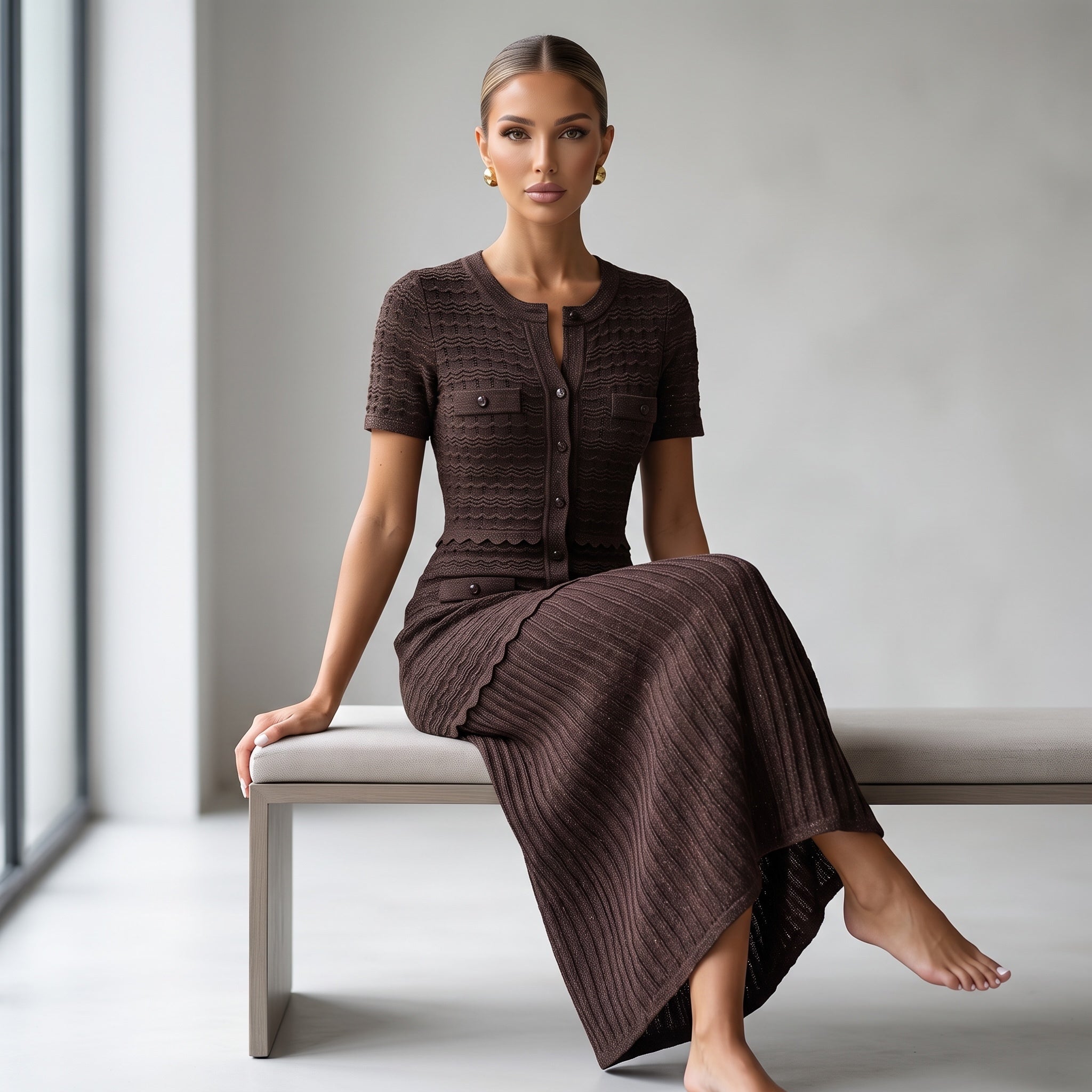 Sandro diane rhinestone Knit Dress – Chocolate Brown Cardigan Dress 🍫✨