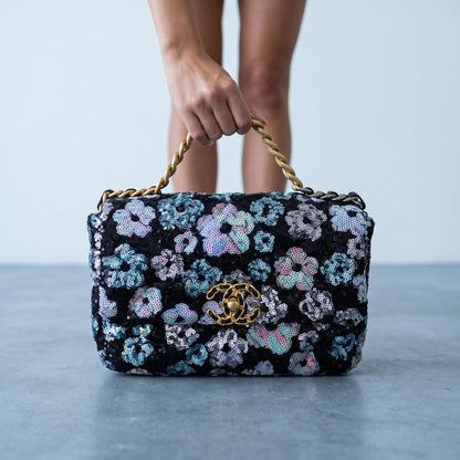 Chanel Sequin Flap Bag – Iridescent Floral ✨👜