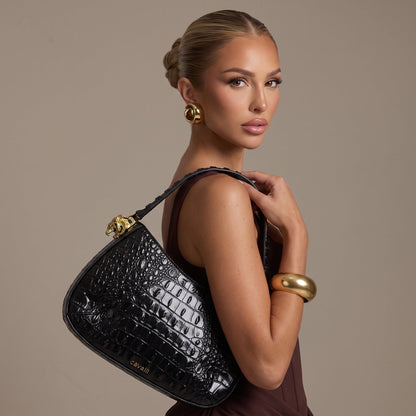 Cavalli Shoulder Bag – Black Croc-Effect 🐆👜