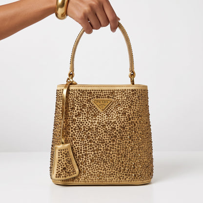 Prada Crystal-Embellished Shoulder Bag — Gold