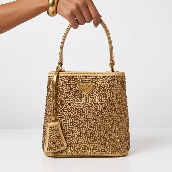 Prada Crystal-Embellished Shoulder Bag — Gold