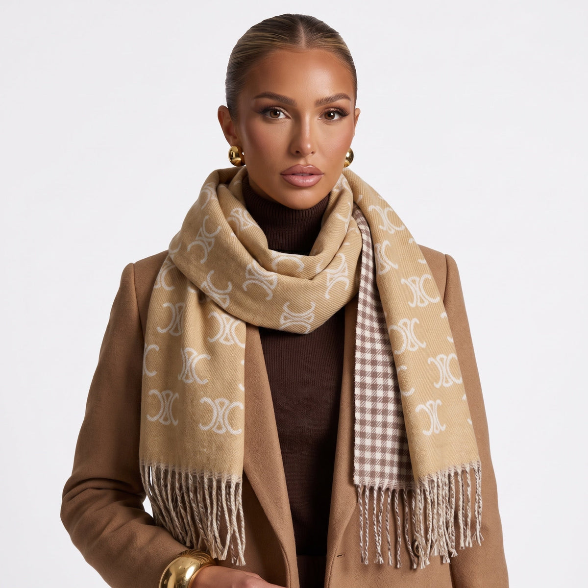 Celine Logo Scarf — Beige