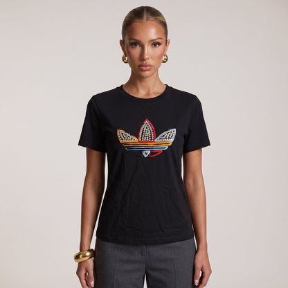 Adidas Crystal Trefoil Tee – Black ✨👕 one size