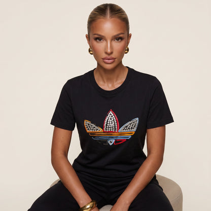 Adidas Crystal Trefoil Tee – Black ✨👕 one size