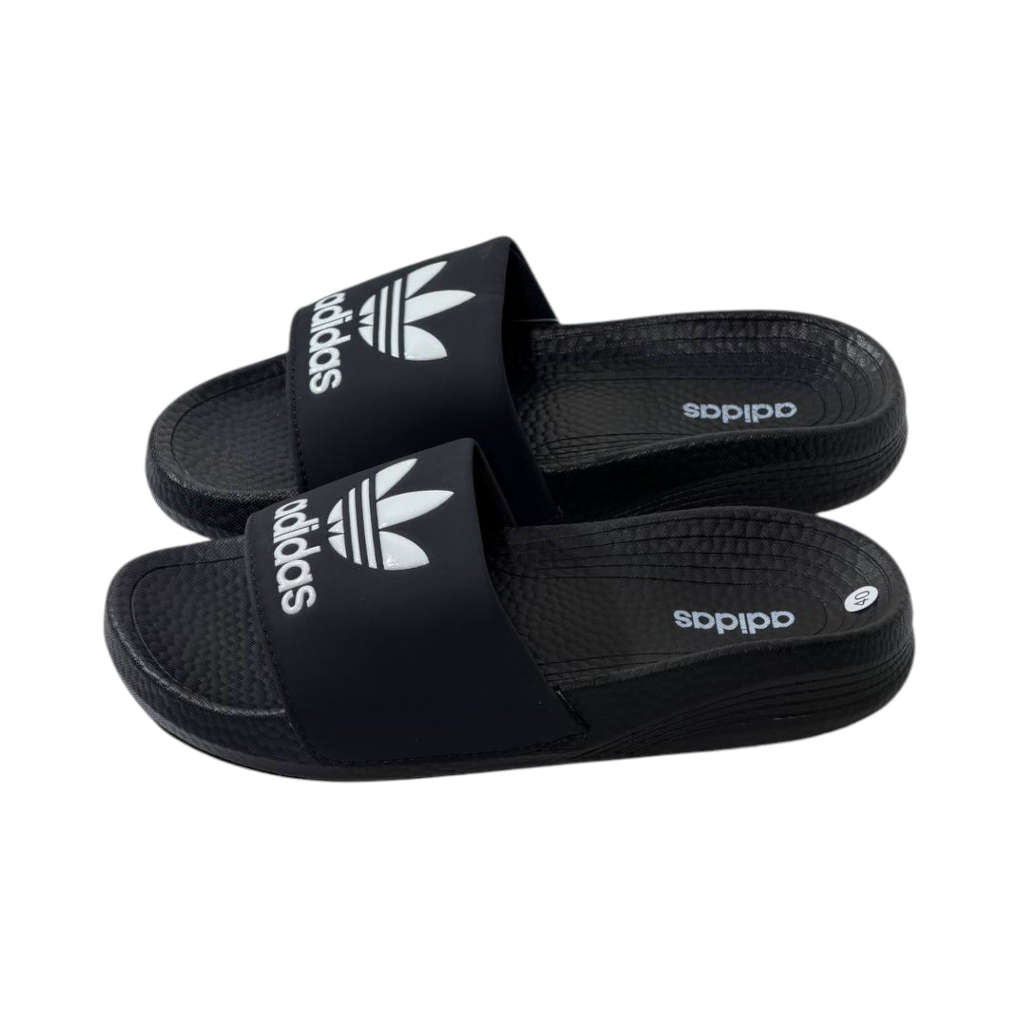 🩴 Adidas Originals Trefoil Slides – Classic Black Edition 🖤🤍✨