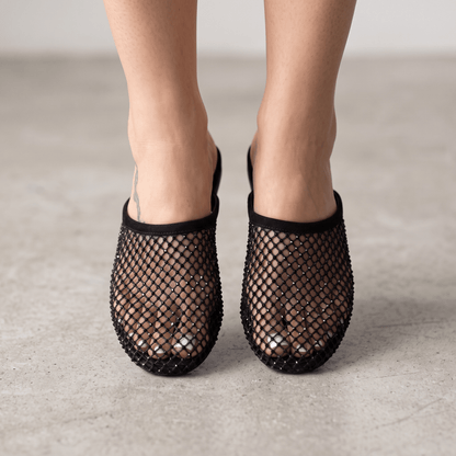 ✨ Alaïa Crystal Mesh Mule Flats – Black
