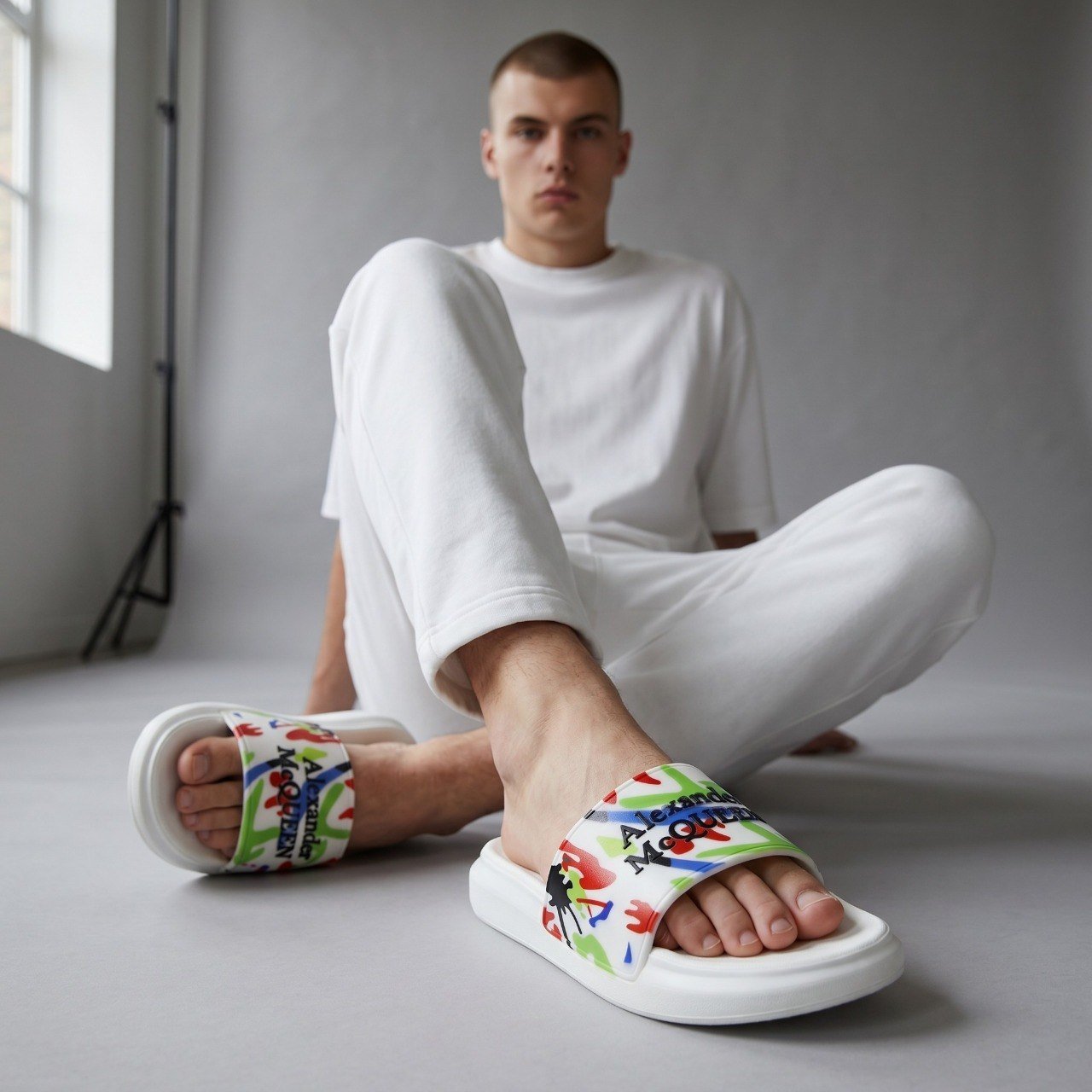 🎨🤍 Alexander McQueen Graffiti Slide Sandals | Luxury Comfort Slides 👣