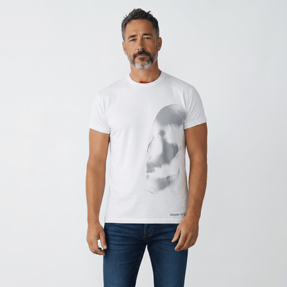 Alexander McQueen White Fade Skull T-Shirt – Minimal Side Graphic 💀